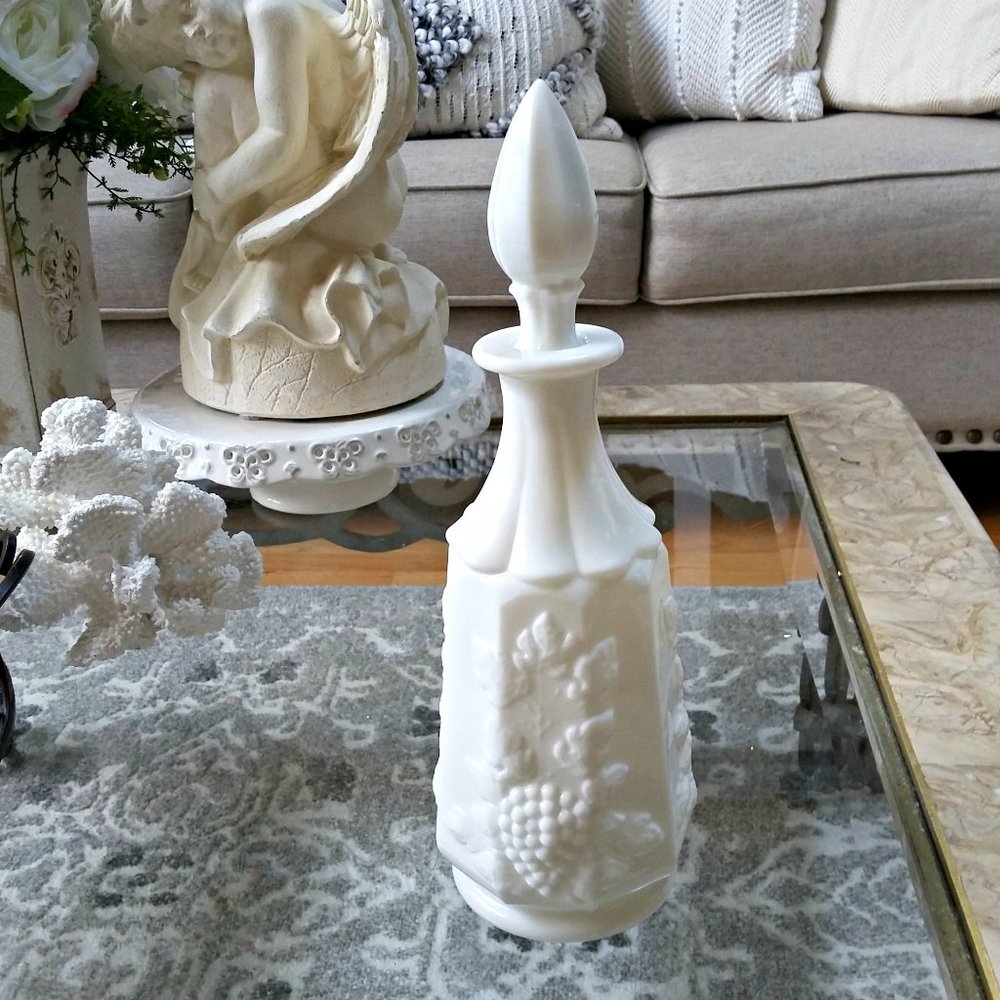 VINTAGE Cottage Milk GLASS TALL Decanter